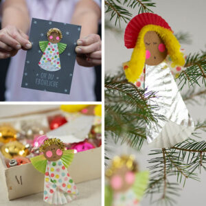 Niedliche DIY Papier-Muffinform-Engel als Weihnachtskarte oder Christbaumschmuck