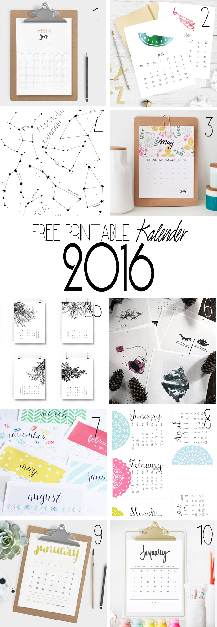 Ein FREE Printable Kalender 2016 Roundup