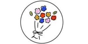 Icon für die Blog-Kategorie "Blumen & Garten". Ein schwarz/weiss gezeichneter Blumenstrauss mit bunten Blumen.