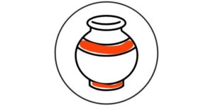 Icon für die Blog-Kategorie "Töpfern & Keramik". Eine schwarz/weiss gezeichnete Vase mit roten Streifen.