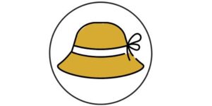 Icon für die Blog-Kategorie "Vintage & Flohmarkt". Ein schwarz/weiss gezeichneter Hut der ocker ausgemalt ist.