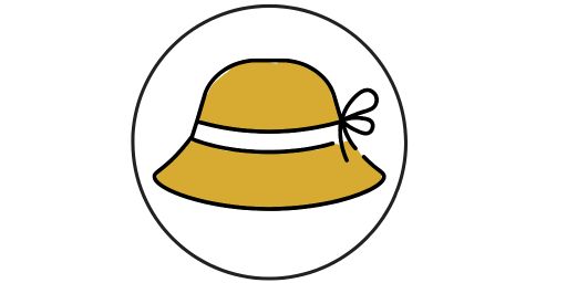 Icon für die Blog-Kategorie "Vintage & Flohmarkt". Ein schwarz/weiss gezeichneter Hut der ocker ausgemalt ist.